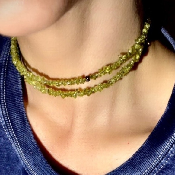 Vintage Peridot gemstones wrap style solid 925 sterling silver Choker Necklace - Picture 4 of 12